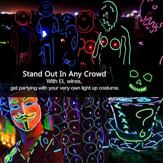 EL Wire 5M Neon Lights Noise Reduction Neon Glowing Wire For Parties, Halloween, DIY Decoration