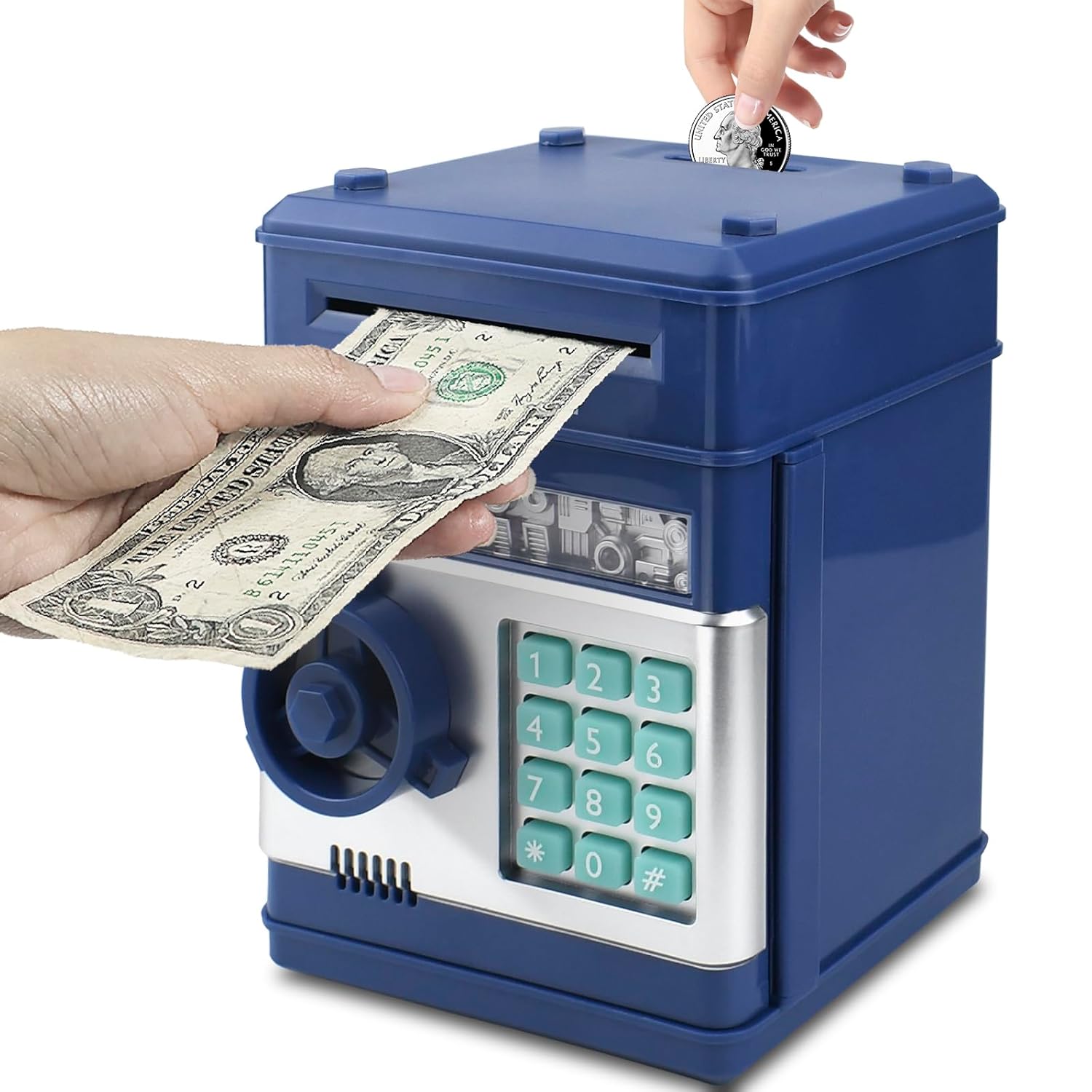 ZYOZ Piggy Bank Electronic Mini ATM for Kids Toy, Safe Money Saving Box Coin Banks Password Code Lock for Children, Boys Girls Ideal Gift Main image