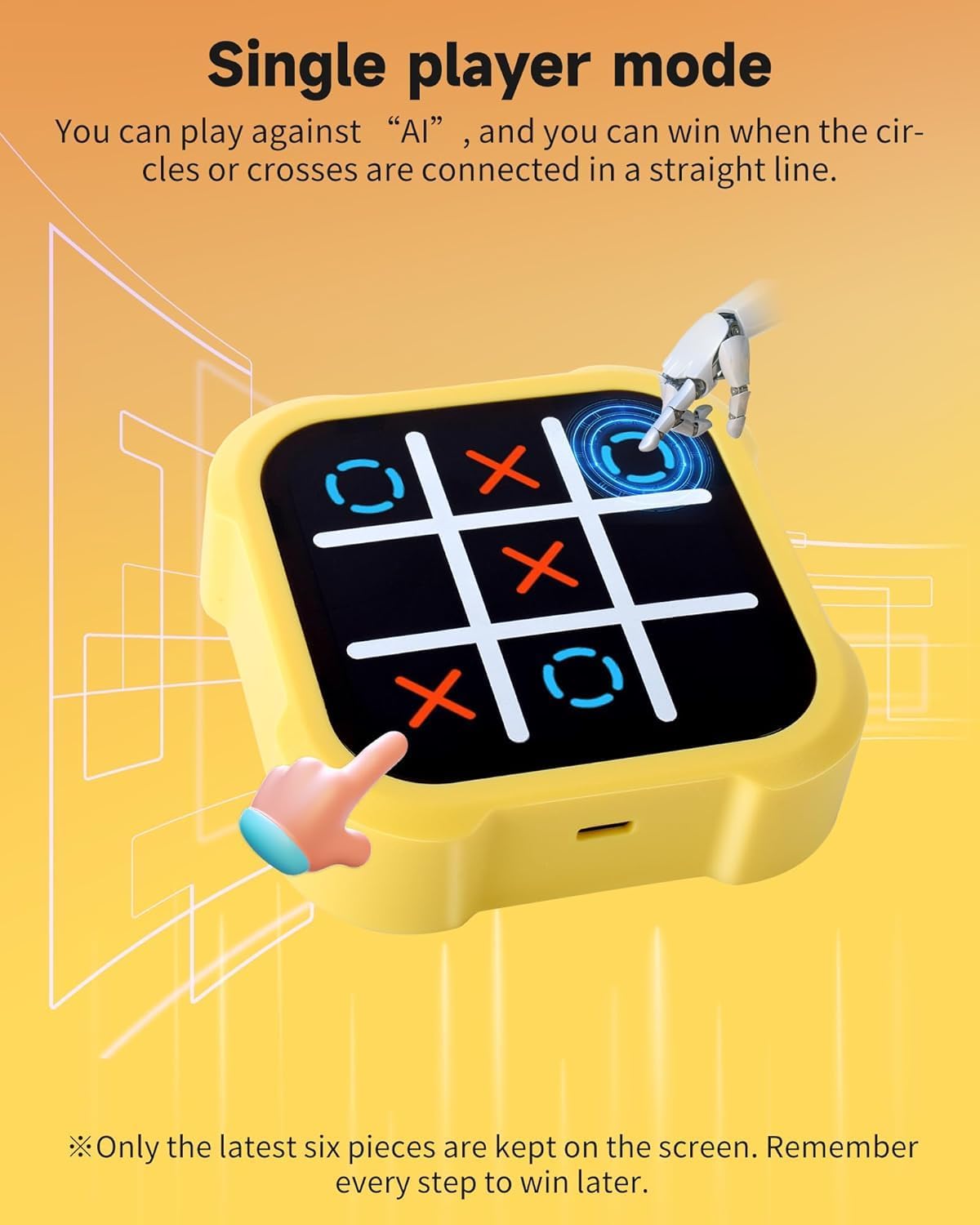 Electronic Tic Tac Toe Game, Handheld Digital Tic Tac Toe Bolt Game with Silent Mode, Portable Learing Toy Gift for Kids & Adults, Blue