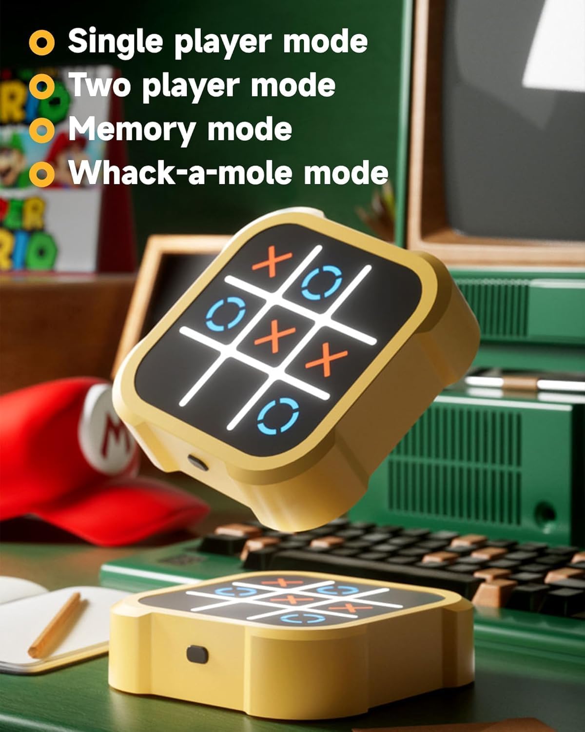 Electronic Tic Tac Toe Game, Handheld Digital Tic Tac Toe Bolt Game with Silent Mode, Portable Learing Toy Gift for Kids & Adults, Blue