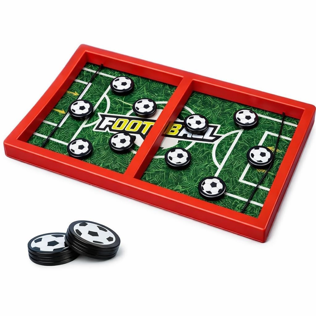 Fast String Puck Game, Football Soccer Theme Table Game with Red Frame and Game Pieces