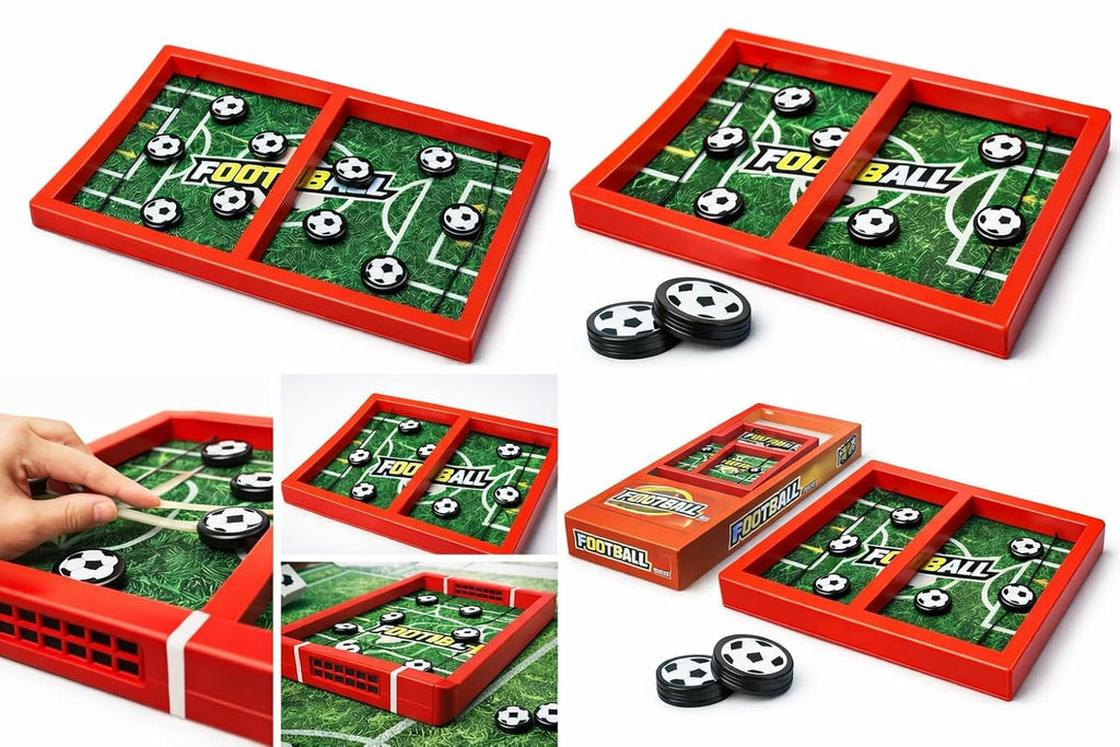 Fast String Puck Game, Football Soccer Theme Table Game with Red Frame and Game Pieces