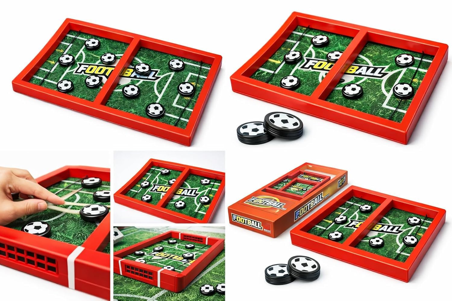 Fast String Puck Game, Football Soccer Theme Table Game with Red Frame and Game Pieces