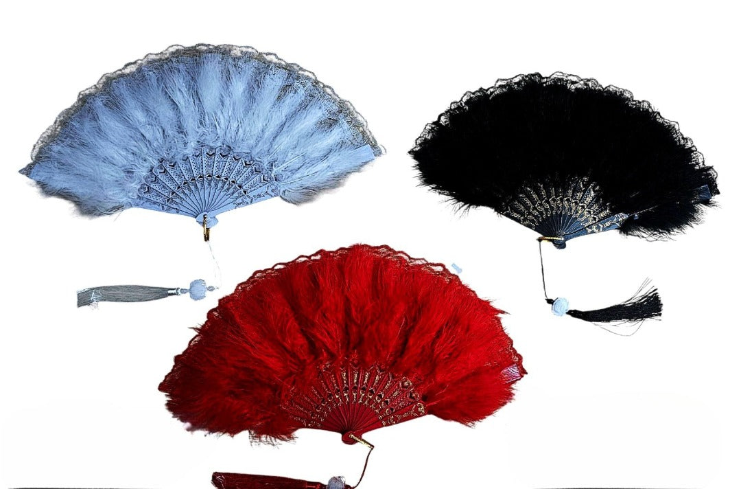 ZYOZ Feather Hand Fan Embroidered Flower Marabou 1920s Feather Fan Hand Folding Drag Queen for 20s Women Costume Party Dancing Photoshoot Wedding Decor Secondary image