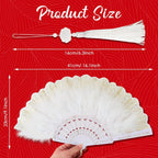 Feather Hand Fan Embroidered Flower Marabou 1920s Feather Fan Hand Folding Drag Queen for 20s Women Costume Party Dancing Photoshoot Wedding Decor