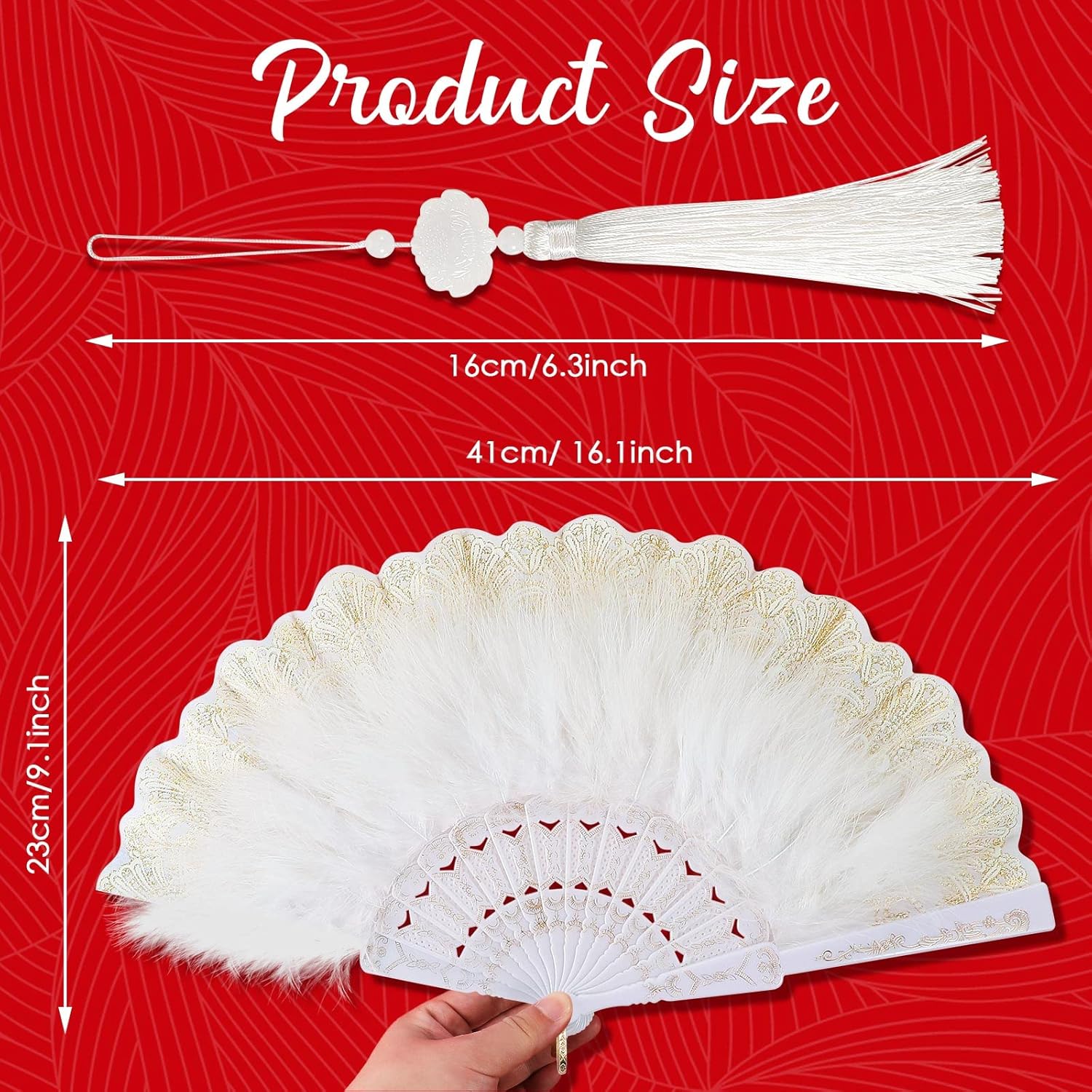 Feather Hand Fan Embroidered Flower Marabou 1920s Feather Fan Hand Folding Drag Queen for 20s Women Costume Party Dancing Photoshoot Wedding Decor
