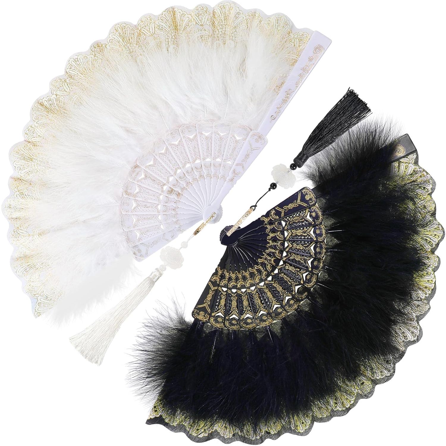 Feather Hand Fan Embroidered Flower Marabou 1920s Feather Fan Hand Folding Drag Queen for 20s Women Costume Party Dancing Photoshoot Wedding Decor