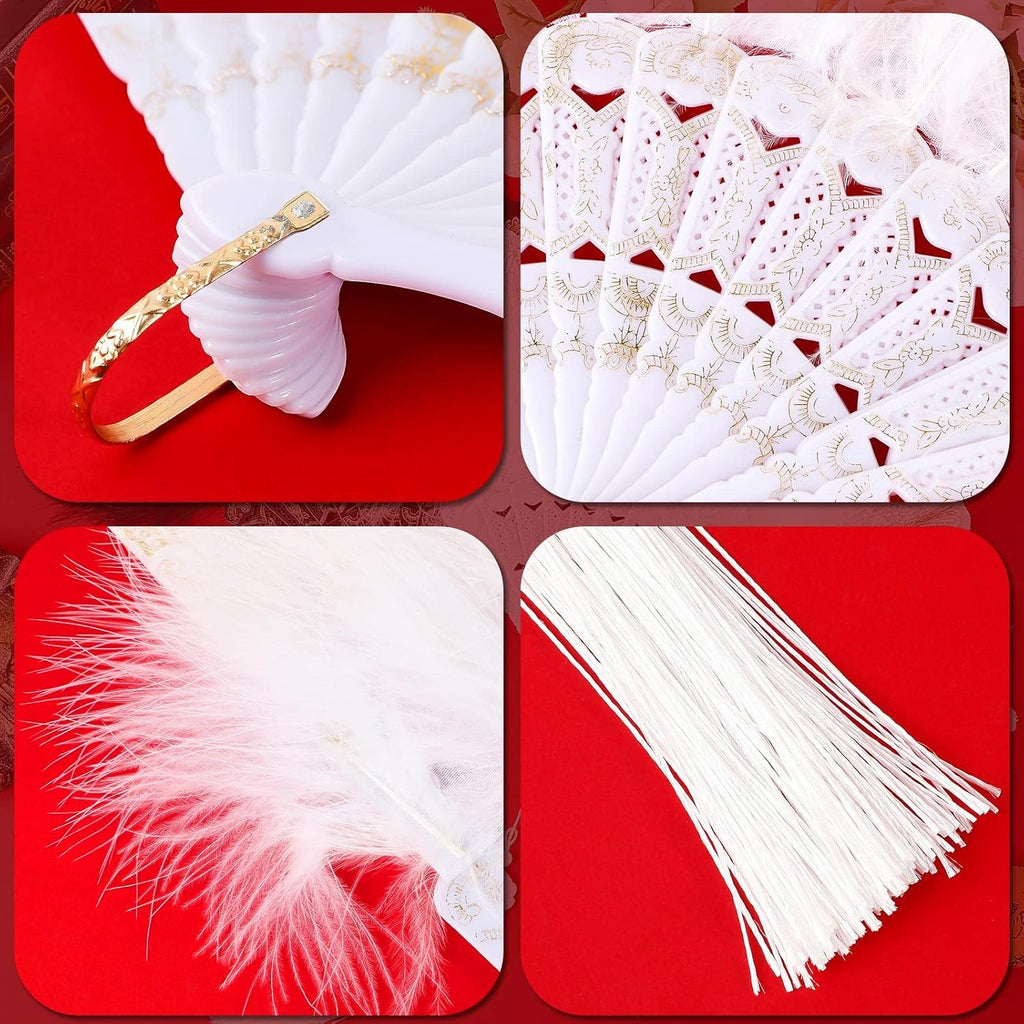 Feather Hand Fan Embroidered Flower Marabou 1920s Feather Fan Hand Folding Drag Queen for 20s Women Costume Party Dancing Photoshoot Wedding Decor