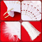Feather Hand Fan Embroidered Flower Marabou 1920s Feather Fan Hand Folding Drag Queen for 20s Women Costume Party Dancing Photoshoot Wedding Decor