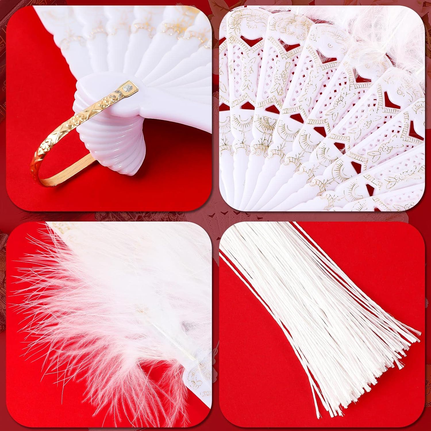 Feather Hand Fan Embroidered Flower Marabou 1920s Feather Fan Hand Folding Drag Queen for 20s Women Costume Party Dancing Photoshoot Wedding Decor