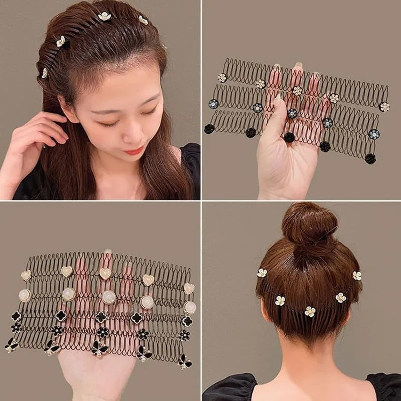 ZYOZ Stretchable Invisible Flower Hair Comb, U Shape Finishing Fixer, Cute Bun Holder Styling Accessory, Secondary image