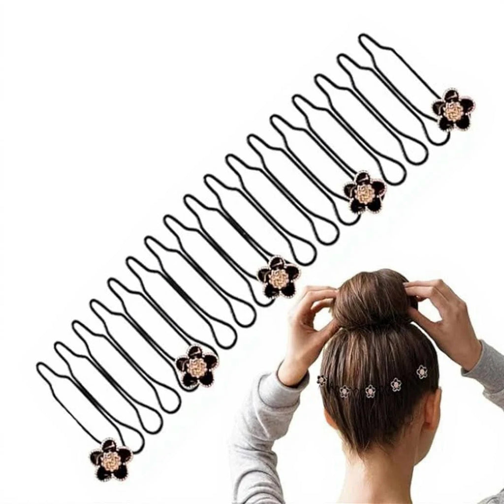 Stretchable Invisible Flower Hair Comb, U Shape Finishing Fixer, Cute Bun Holder Styling Accessory,