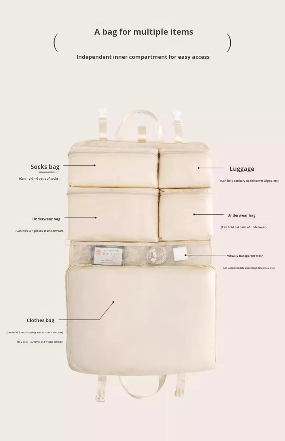 Foldable Hanging Bag, Travel Clothing Storage Bag, Luggage Packing Organizers, Storage Hanging Bags with Pockets, Multifunctional Wall-Mount Organizer for Travel & Home