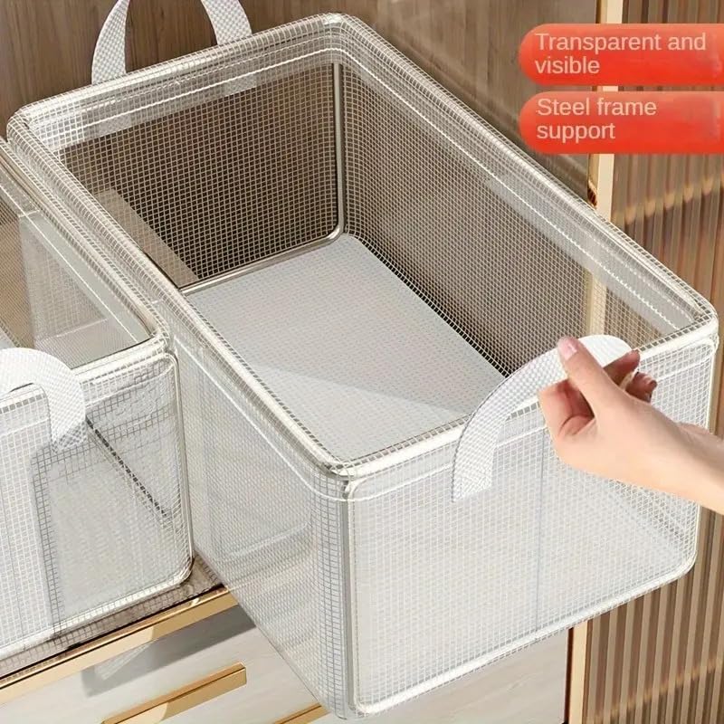 26-Liter Multi-Purpose Waterproof Foldable PVC Storage Box with Steel Frame: Transparent and Durable Clothes Open-Top Organizer for Wardrobe and Bedroom and Home Organization