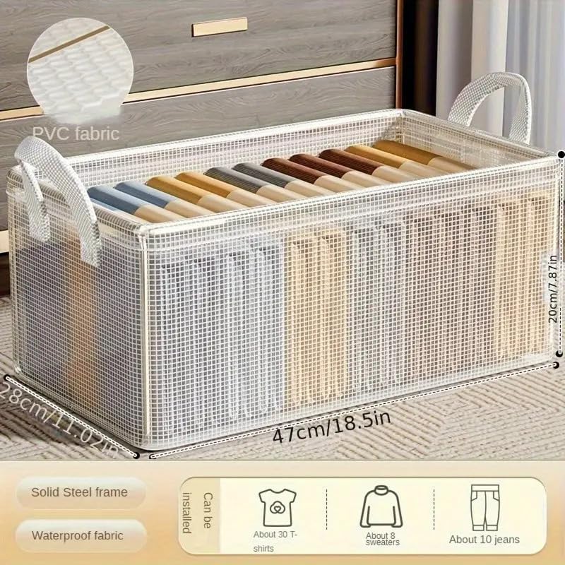 26-Liter Multi-Purpose Waterproof Foldable PVC Storage Box with Steel Frame: Transparent and Durable Clothes Open-Top Organizer for Wardrobe and Bedroom and Home Organization
