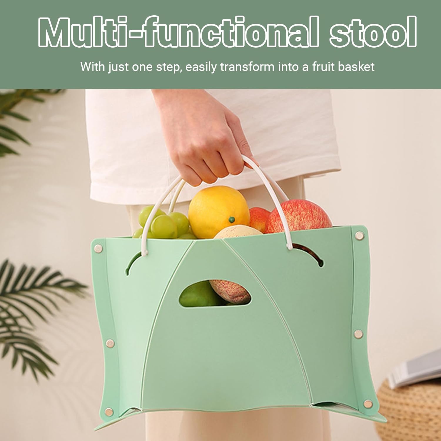 Multifunctional Foldable Stool & Collapsible Shopping & Fruit Basket for Camping, Fishing, Queueing, and Travel