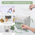 A4 Vertical File Holder Bag with Handle, Transparent Document Organizer Folder, Plastic File Storage with Zipper for Office, School & Exams