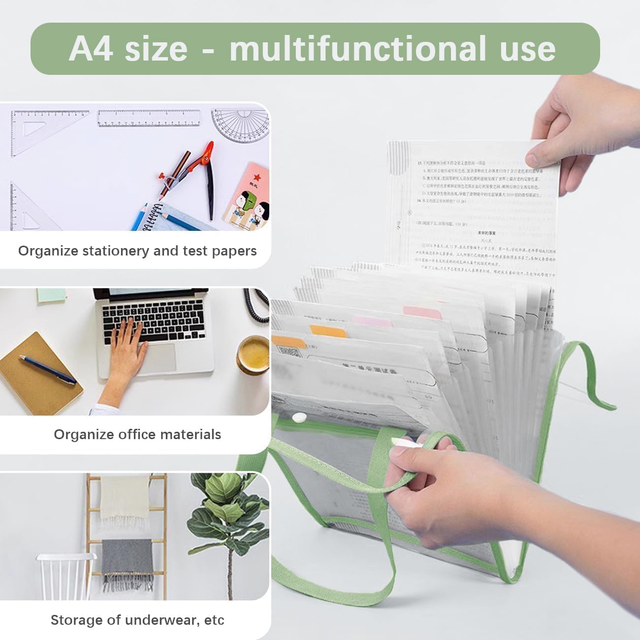 A4 Vertical File Holder Bag with Handle, Transparent Document Organizer Folder, Plastic File Storage with Zipper for Office, School & Exams