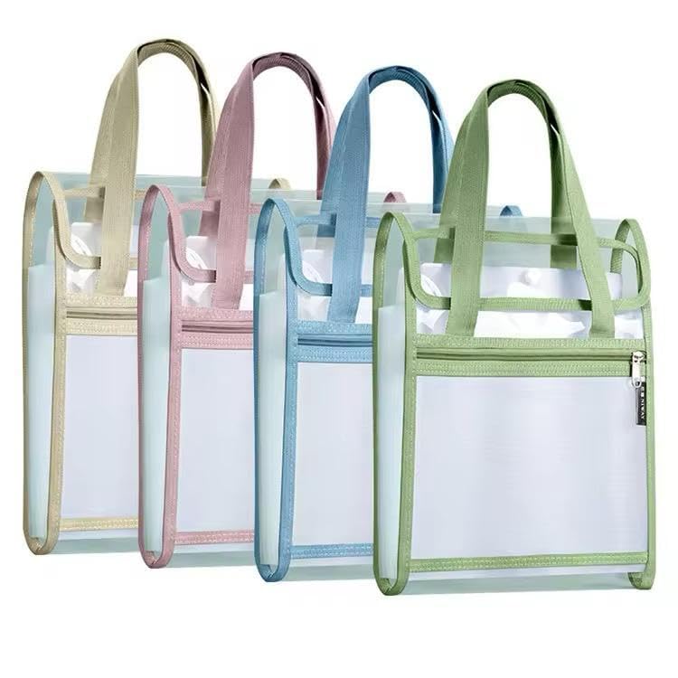 ZYOZ A4 Vertical File Holder Bag with Handle, Transparent Document Organizer Folder, Plastic File Storage with Zipper for Office, School & Exams(random colour) Main image
