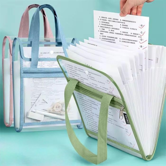 A4 Vertical File Holder Bag with Handle, Transparent Document Organizer Folder, Plastic File Storage with Zipper for Office, School & Exams