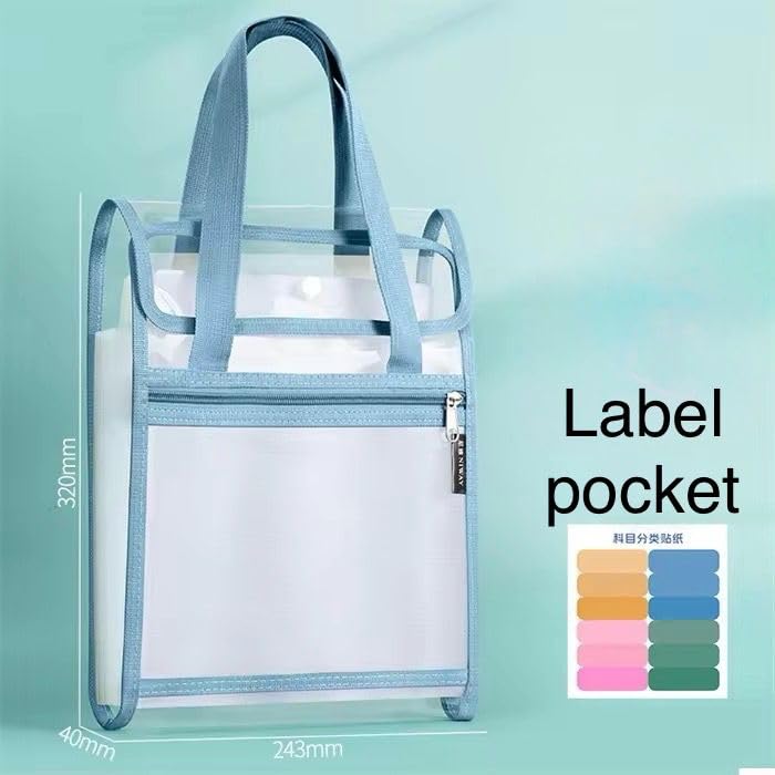A4 Vertical File Holder Bag with Handle, Transparent Document Organizer Folder, Plastic File Storage with Zipper for Office, School & Exams