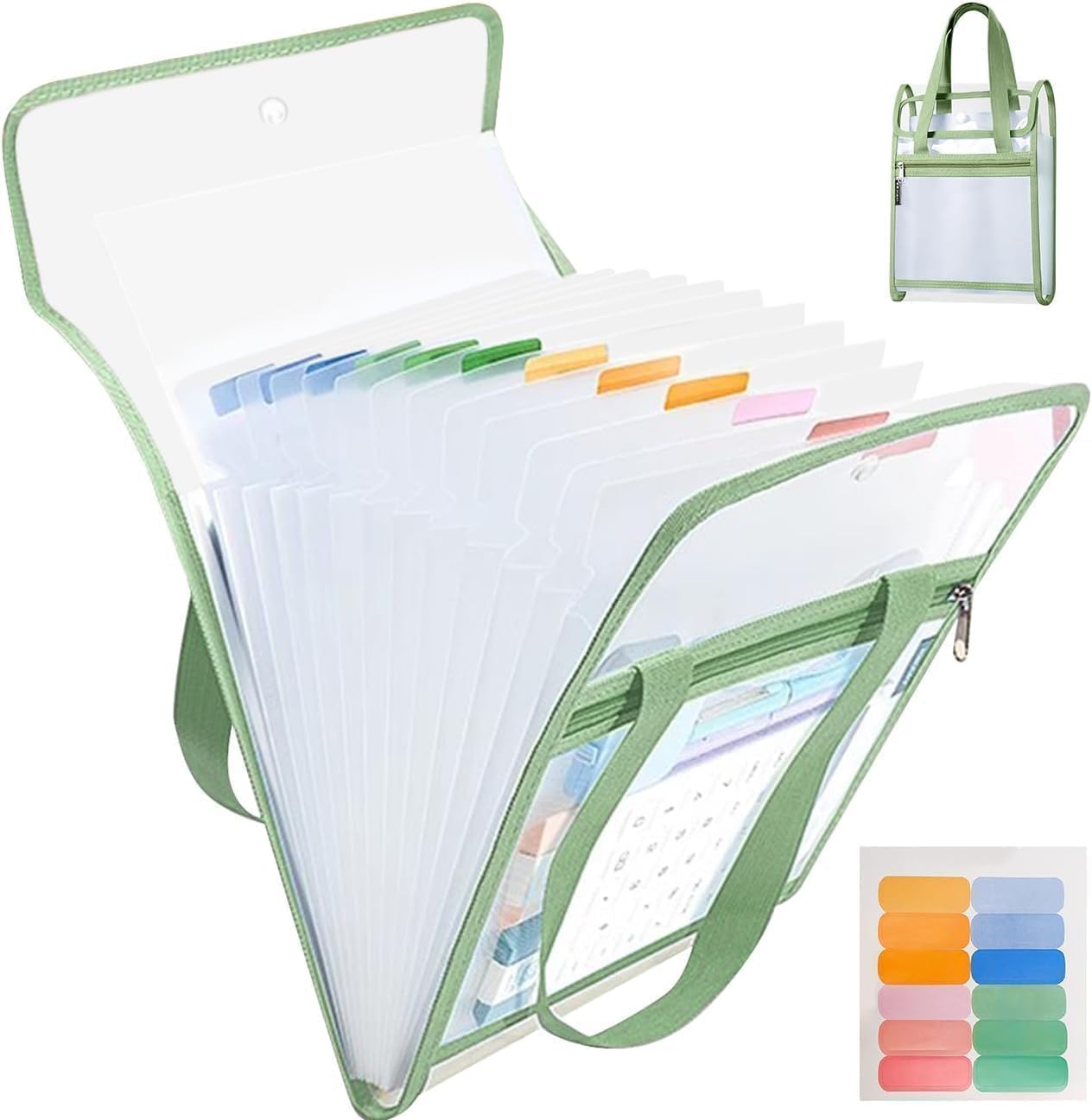 A4 Vertical File Holder Bag with Handle, Transparent Document Organizer Folder, Plastic File Storage with Zipper for Office, School & Exams