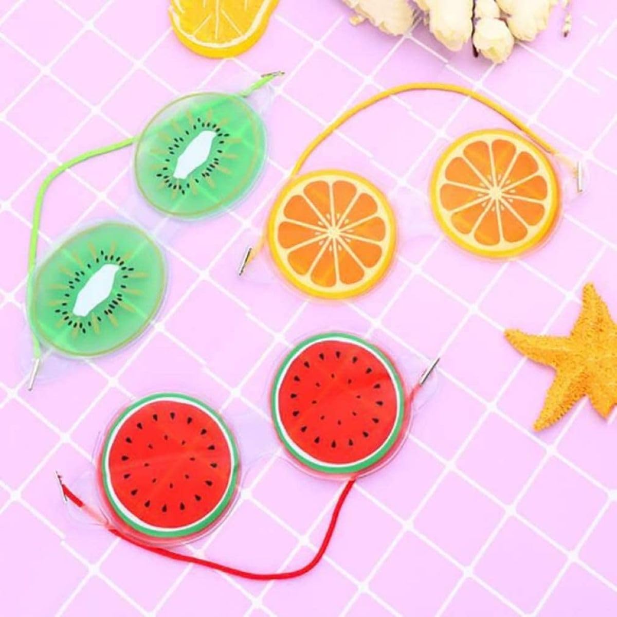 Fruity Gel Eye Mask with Hot & Cold Therapy for Dark Circles, Puffiness & Migraine Relief, Reusable Cooling & Heating Eye Compress with Adjustable Strap, Cute Fruit Design (1 Pc)