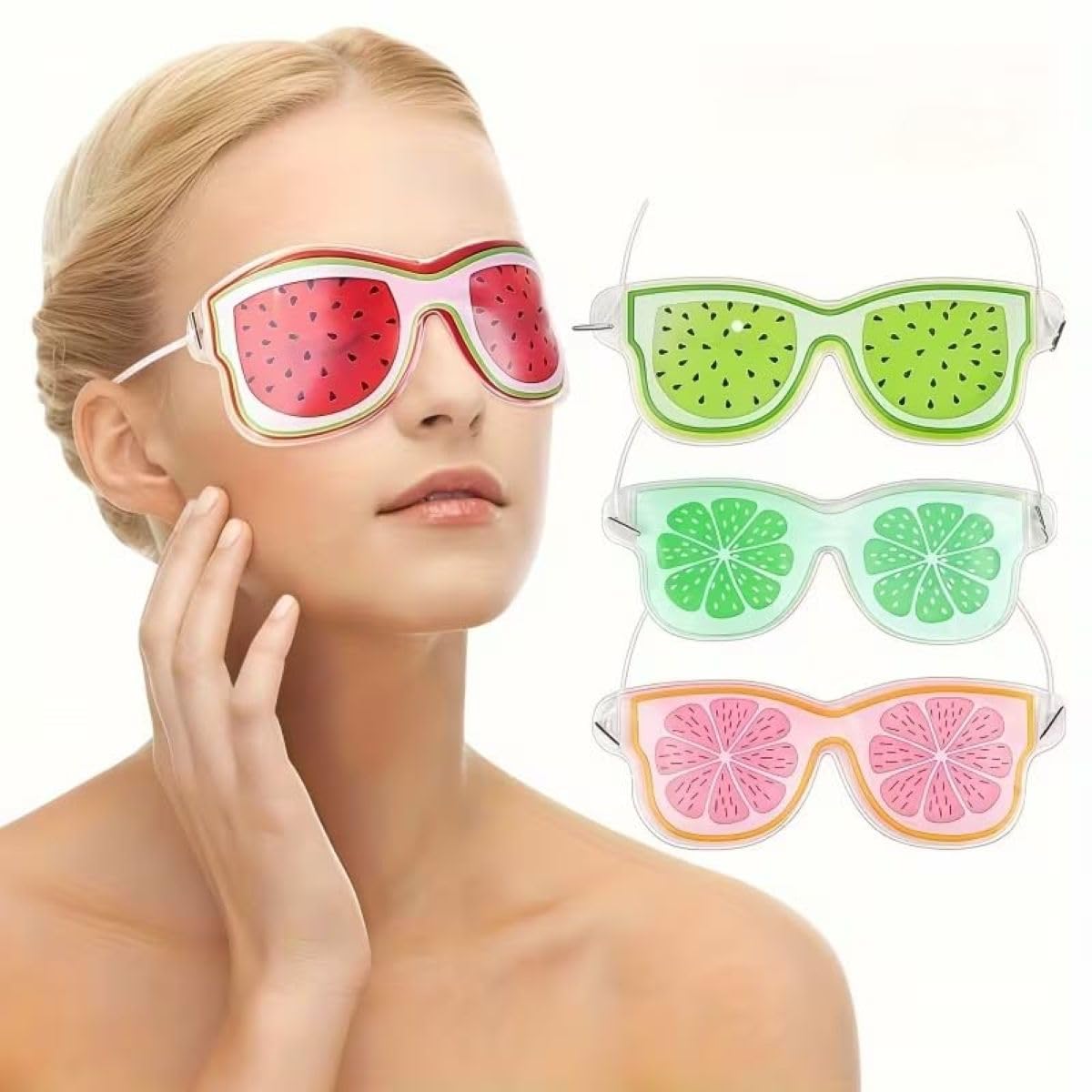 Fruity Gel Eye Mask with Hot & Cold Therapy for Dark Circles, Puffiness & Migraine Relief, Reusable Cooling & Heating Eye Compress with Adjustable Strap, Cute Fruit Design (1 Pc)