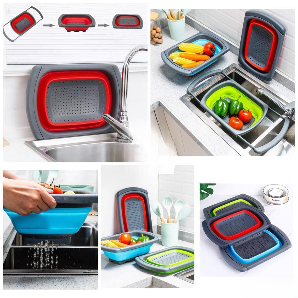 Collapsible Silicone Colander Strainer Basket with Extended Handles,6QT Foldable Food Strainer for Over Sink-Fruit and Vegetable Washer Tray,Pasta Noodle Drainer for Home and Restaurant Kitchen