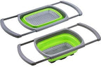 Collapsible Silicone Colander Strainer Basket with Extended Handles,6QT Foldable Food Strainer for Over Sink-Fruit and Vegetable Washer Tray,Pasta Noodle Drainer for Home and Restaurant Kitchen