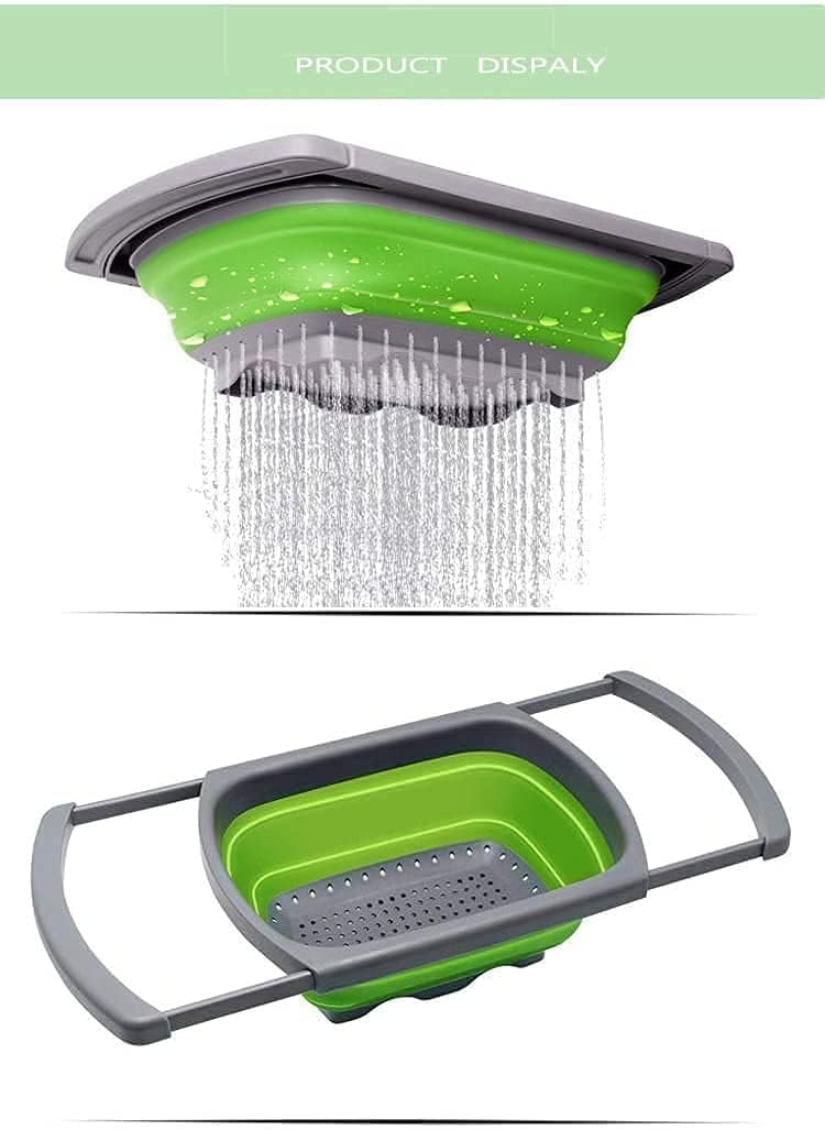ZYOZ Collapsible Silicone Colander Strainer Basket with Extended Handles,6QT Foldable Food Strainer for Over Sink-Fruit and Vegetable Washer Tray,Pasta Noodle Drainer for Home and Restaurant Kitchen Main image