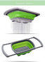 ZYOZ Collapsible Silicone Colander Strainer Basket with Extended Handles,6QT Foldable Food Strainer for Over Sink-Fruit and Vegetable Washer Tray,Pasta Noodle Drainer for Home and Restaurant Kitchen