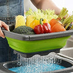 Collapsible Silicone Colander Strainer Basket with Extended Handles,6QT Foldable Food Strainer for Over Sink-Fruit and Vegetable Washer Tray,Pasta Noodle Drainer for Home and Restaurant Kitchen