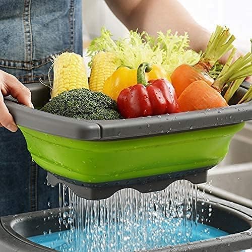 Collapsible Silicone Colander Strainer Basket with Extended Handles,6QT Foldable Food Strainer for Over Sink-Fruit and Vegetable Washer Tray,Pasta Noodle Drainer for Home and Restaurant Kitchen