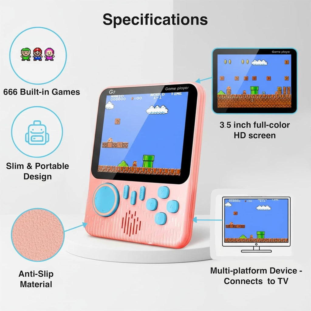 G7 Retro Game Console Handheld Gaming Console for Kids & Adults|| 666-In-1 Built-in Classic Video Games| Portable Gaming Console| Rechargeable Game Console for Boys 7-14 Years| Retro Game Box