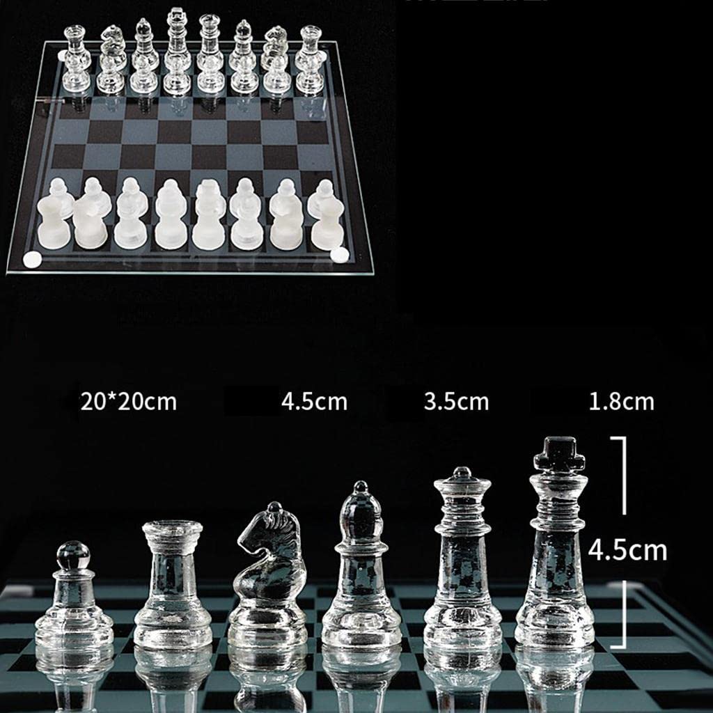 Glass Chess Set with Glass Board | Frosted & Clear Chess Pieces | Mind Game for Adults | Strategy/Outdoor Game (Set of 1)(25x25cm)