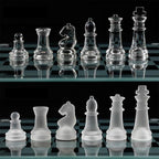 Glass Chess Set with Glass Board | Frosted & Clear Chess Pieces | Mind Game for Adults | Strategy/Outdoor Game (Set of 1)(25x25cm)