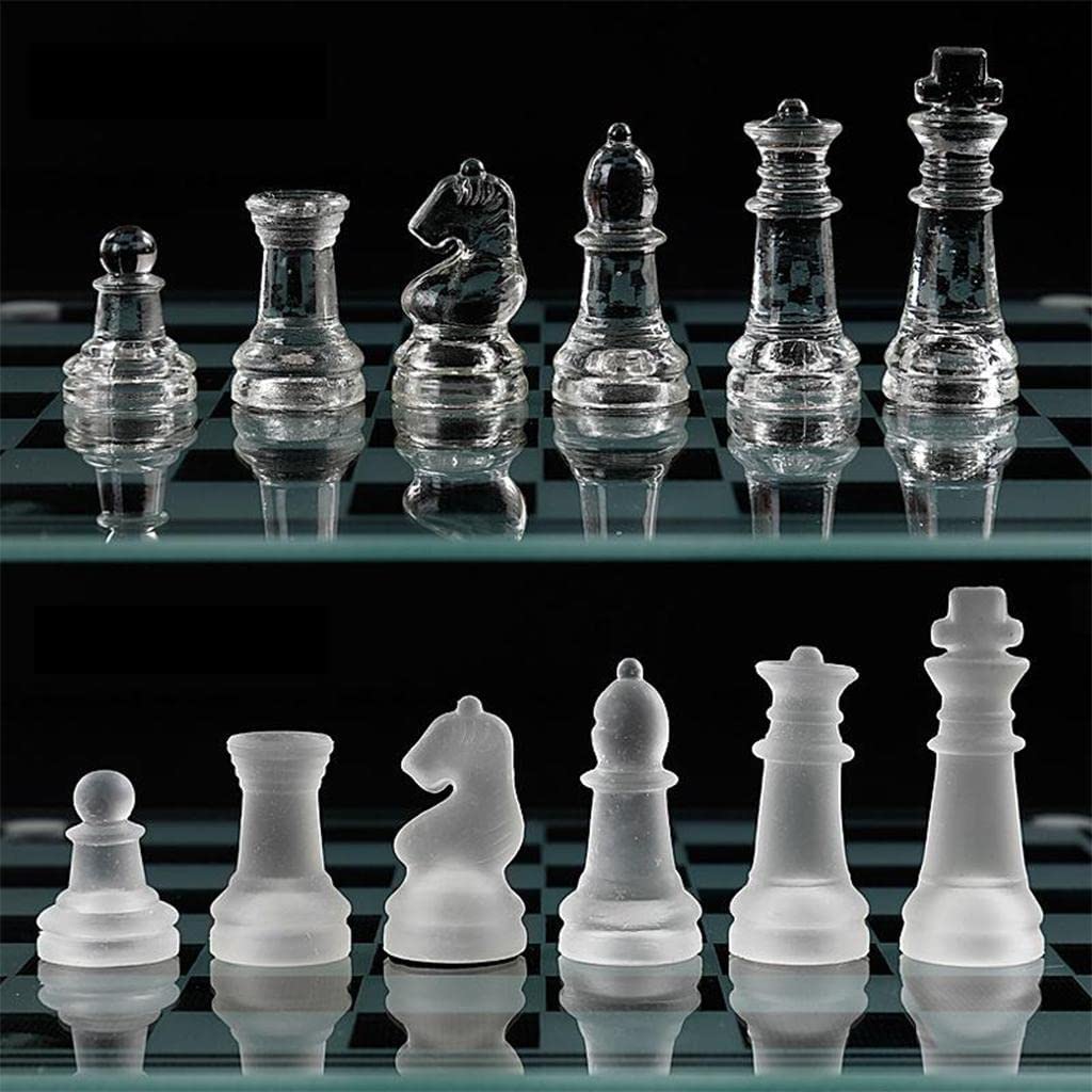 Glass Chess Set with Glass Board | Frosted & Clear Chess Pieces | Mind Game for Adults | Strategy/Outdoor Game (Set of 1)(25x25cm)