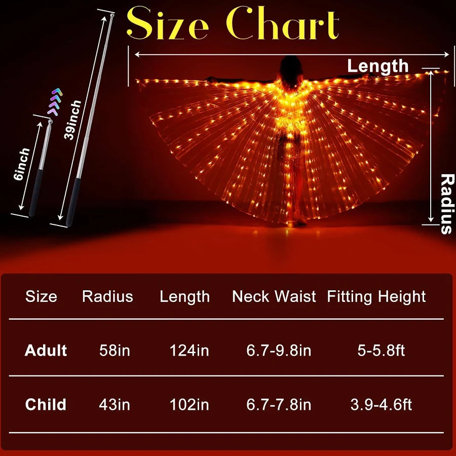 Belly Dance LED Angel Wings,Bar Belly Dance Light Up Stage Wear 360 Degrees Performance Props LED Wing for Women
