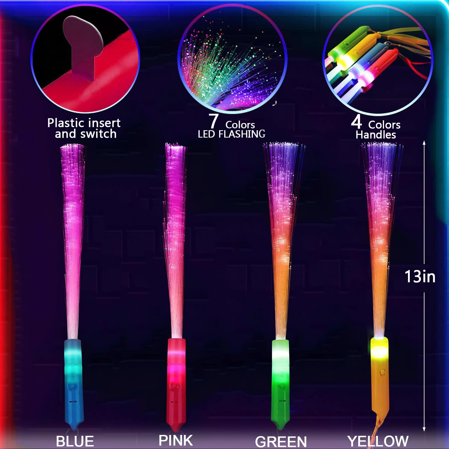 (Pack of 4)Flashing Fiber Optic Wand Light Up Stick LED White Long Glow Sticks with 3 Light Modes Glow Party Supplies for Wedding Birthday Bridal Shower Concerts Clubs
