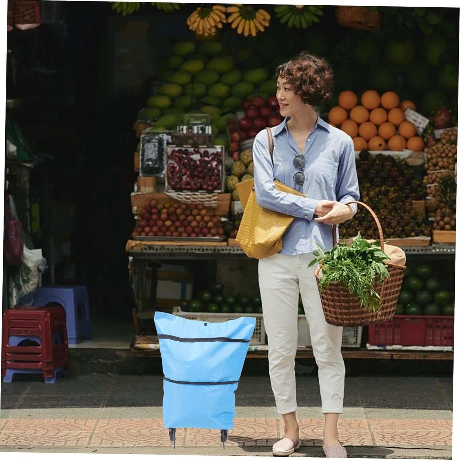 Grocery Lightweight Shopping Bag for Capacity Storage for Groceries and Daily Use Trolley random colour