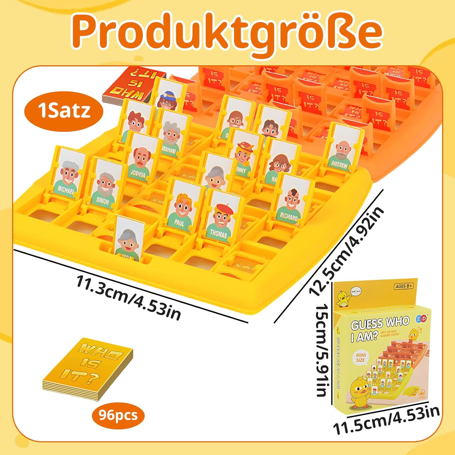 Guess Who Game, Who Am I Game, 96 Cards with Personality Pattern, Guessing Game for Family and Friends, Family-Friendly Game, Yellow and Orange Two Chessboard Edition, Guess Who Games