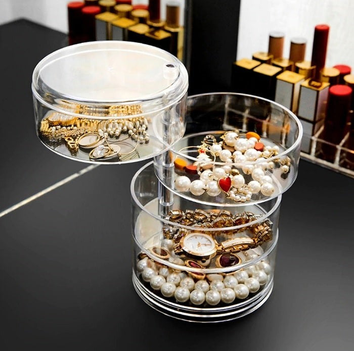 Cosmetic Jewelry Box Creative Transparent PS Acrylic Four-Layer Circular Rotating Desktop Storage Box