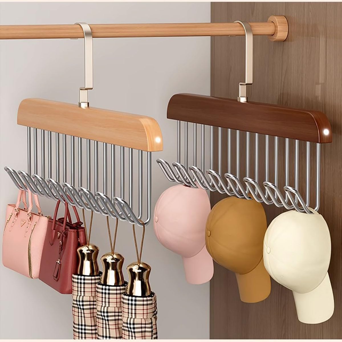 ZYOZ Multi Purpose 8 Hook Wooden Hanger for Clothes Storage, Space Saving Closet Organizer, Rotating Hook Hanger for Shirts, Pants, Accessories, Wardrobe Storage Solution (Pack of 1) Secondary image
