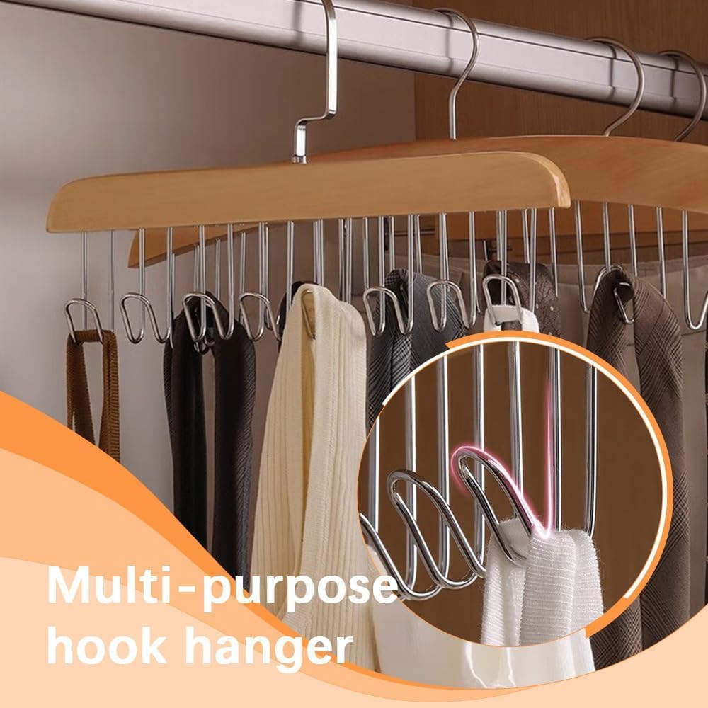 Multi Purpose 8 Hook Wooden Hanger for Clothes Storage, Space Saving Closet Organizer, Rotating Hook Hanger for Shirts, Pants, Accessories, Wardrobe Storage Solution (Pack of 1)