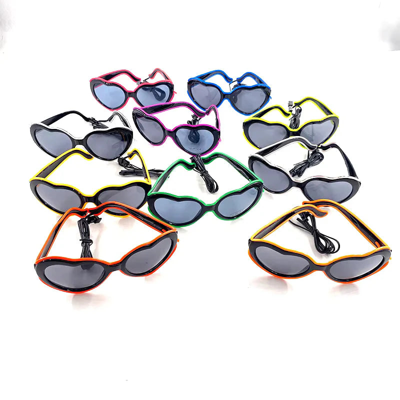 LED Heart Led Party Goggles Night Events EL wired Partywear Glasses RAVE READY (RANDOM COLOUR)