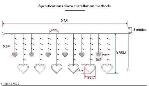 ZYOZ Heart Curtain LED Lights Fairy String Garland for Valentine’s Day, Christmas, Wedding, Party & Home Décor Heart-Shaped Decoration Lights for New Year & Festive Decor, 12 PCS - Multicolor