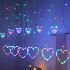 ZYOZ Heart Curtain LED Lights Fairy String Garland for Valentine’s Day, Christmas, Wedding, Party & Home Décor Heart-Shaped Decoration Lights for New Year & Festive Decor, 12 PCS - Multicolor