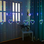 ZYOZ Heart Curtain LED Lights Fairy String Garland for Valentine’s Day, Christmas, Wedding, Party & Home Décor Heart-Shaped Decoration Lights for New Year & Festive Decor, 12 PCS - Multicolor