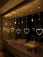 ZYOZ Heart Curtain LED Lights Fairy String Garland for Valentine’s Day, Christmas, Wedding, Party & Home Décor Heart-Shaped Decoration Lights for New Year & Festive Decor, 12 PCS - Multicolor